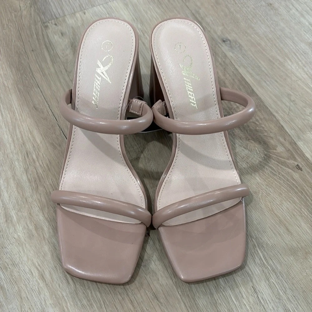 Nude Double-Strap Block Heel Sandals by Unknown Brand - Picture 2 of 4